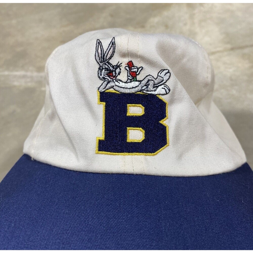 Vintage 1993 Looney Tunes Bugs Bunny Hat White Blue Warner Bros Baseball Cap